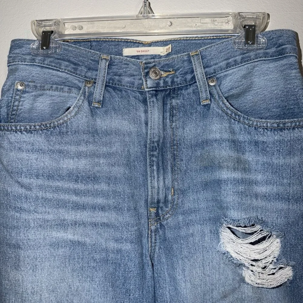 Levis Jeans Women's '94 Baggy Distressed High Waist‎ Wide Leg Ripped Size 27